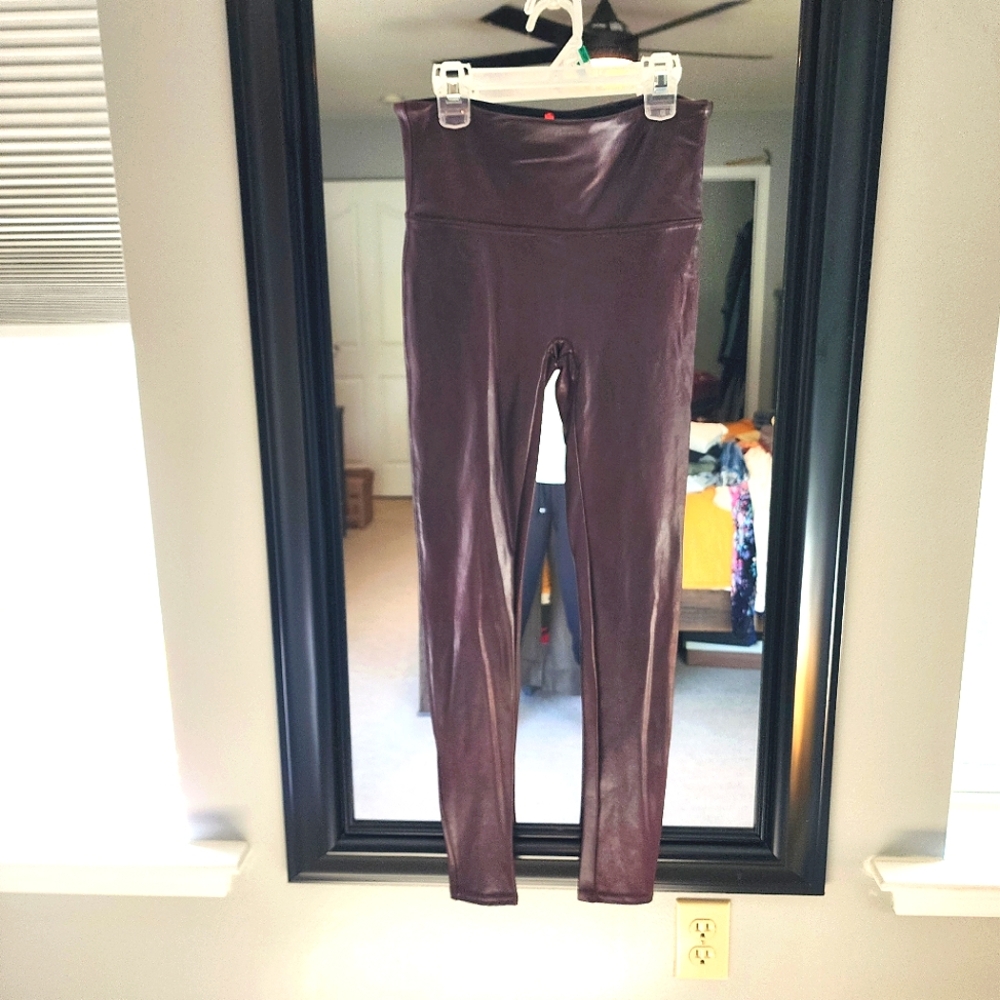 Spanx Faux Leather Maroon Leggings